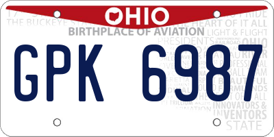 OH license plate GPK6987
