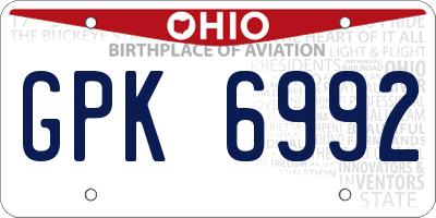 OH license plate GPK6992