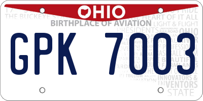 OH license plate GPK7003