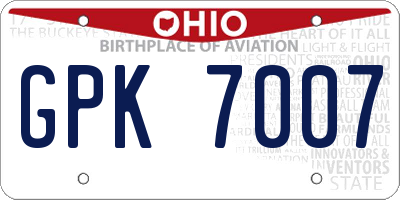 OH license plate GPK7007
