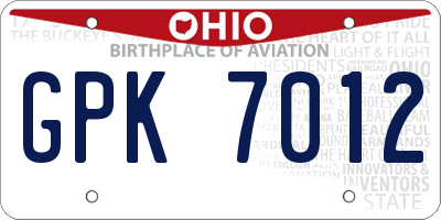 OH license plate GPK7012