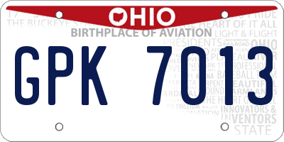 OH license plate GPK7013