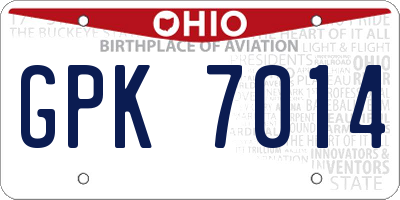 OH license plate GPK7014