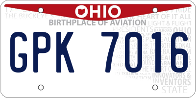 OH license plate GPK7016