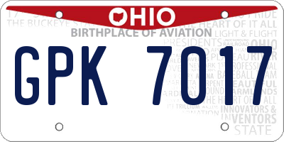 OH license plate GPK7017