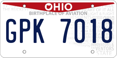 OH license plate GPK7018