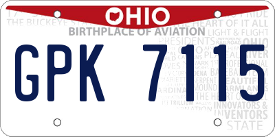 OH license plate GPK7115