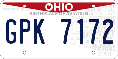 OH license plate GPK7172