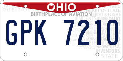 OH license plate GPK7210