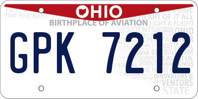 OH license plate GPK7212