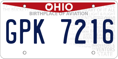OH license plate GPK7216