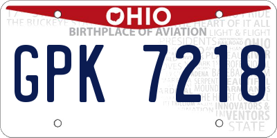OH license plate GPK7218