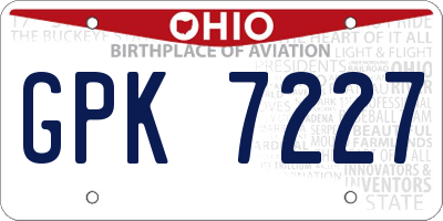 OH license plate GPK7227