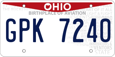 OH license plate GPK7240