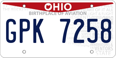 OH license plate GPK7258