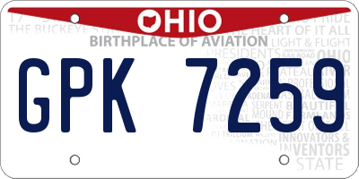 OH license plate GPK7259