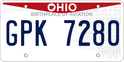 OH license plate GPK7280