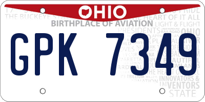 OH license plate GPK7349