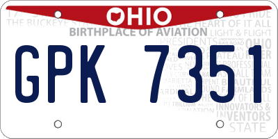 OH license plate GPK7351