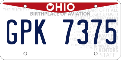OH license plate GPK7375