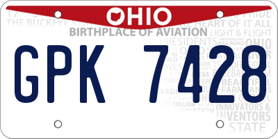 OH license plate GPK7428
