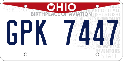 OH license plate GPK7447