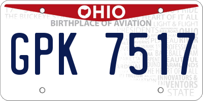 OH license plate GPK7517