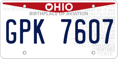 OH license plate GPK7607