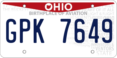 OH license plate GPK7649