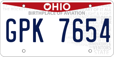 OH license plate GPK7654