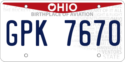 OH license plate GPK7670