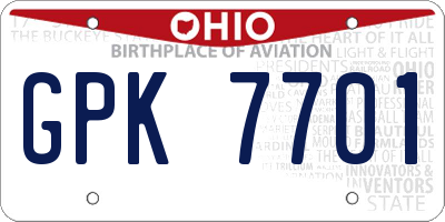 OH license plate GPK7701