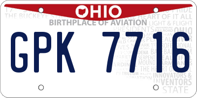 OH license plate GPK7716