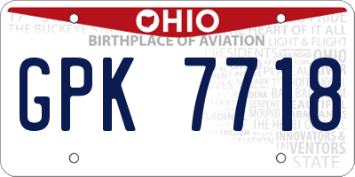 OH license plate GPK7718