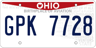 OH license plate GPK7728