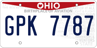 OH license plate GPK7787