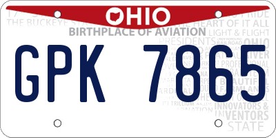 OH license plate GPK7865