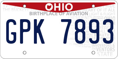OH license plate GPK7893