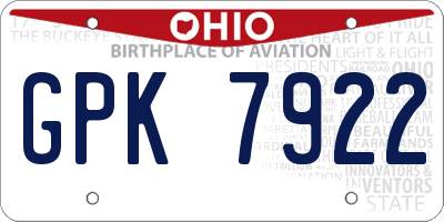 OH license plate GPK7922