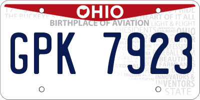 OH license plate GPK7923