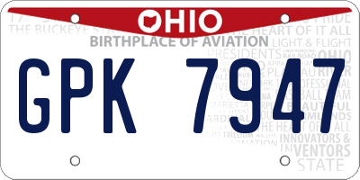 OH license plate GPK7947
