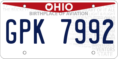 OH license plate GPK7992