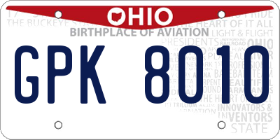 OH license plate GPK8010
