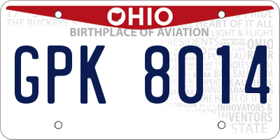 OH license plate GPK8014