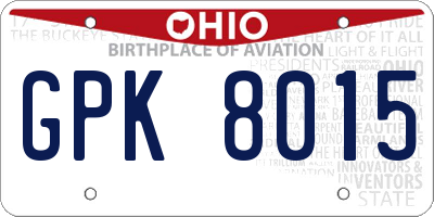 OH license plate GPK8015