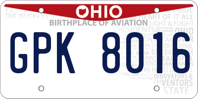 OH license plate GPK8016