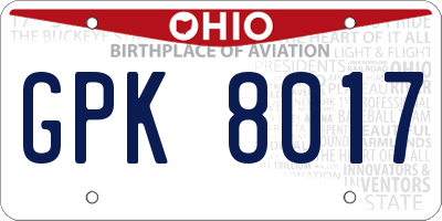 OH license plate GPK8017