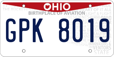 OH license plate GPK8019