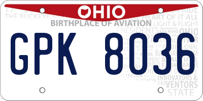 OH license plate GPK8036