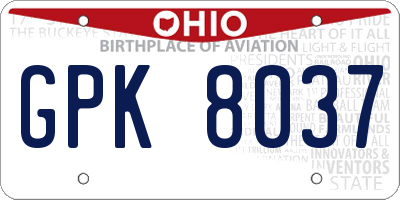 OH license plate GPK8037